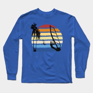 Windsurfers sailing into a retro Windsurfing sunset Long Sleeve T-Shirt